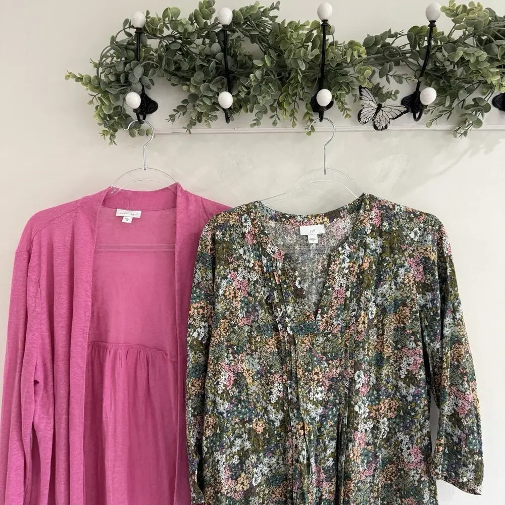 J. Jill Pink Floral Dress And Linen Cardigan Set Medium PB - Picture 3 of 5